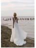 V Neck White Organza Slit Sexy Beach Wedding Dress